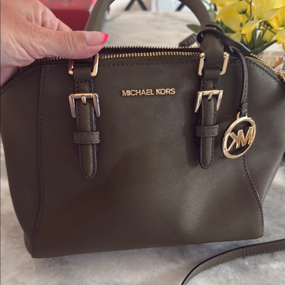 Michael Kors Green Satchel with MK Logo Charm